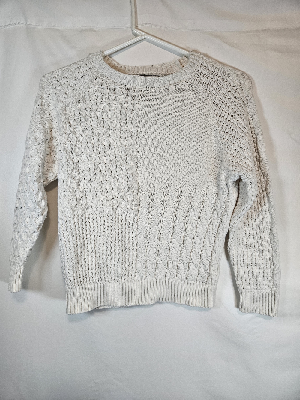 Women's Cream Cable Stitch Crewneck Sweater